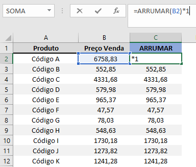 remover espaços excel