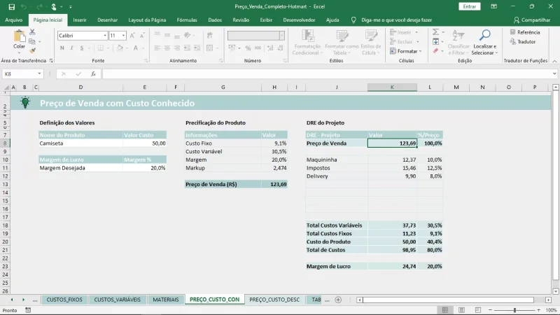 planilha calcular preco venda produto 3
