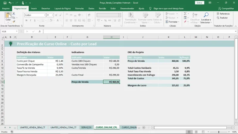 planilha calcular preco venda produto 6