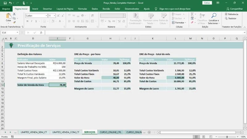 planilha calcular preco venda produto 7
