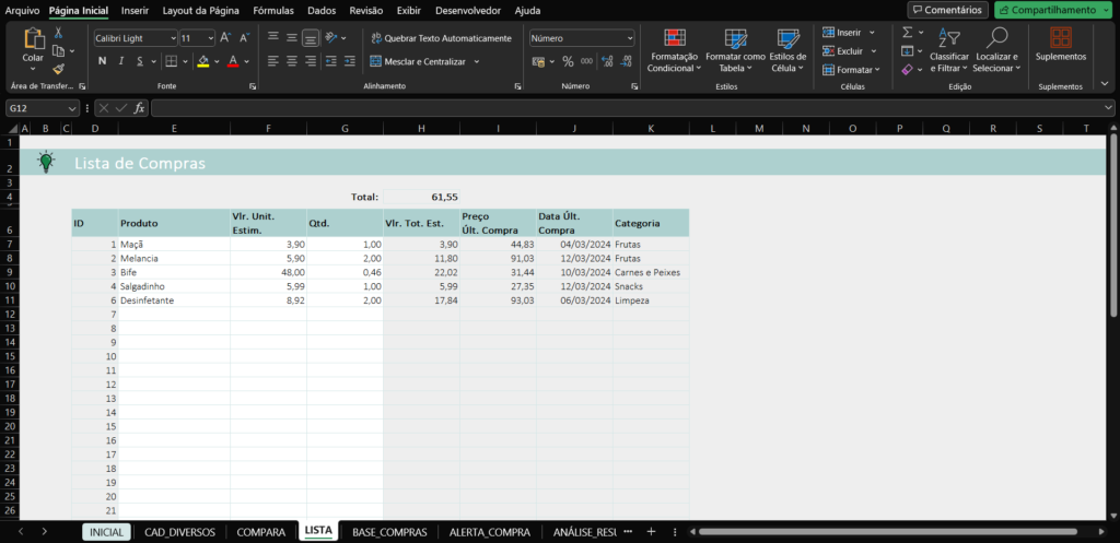 planilha compras supermercado