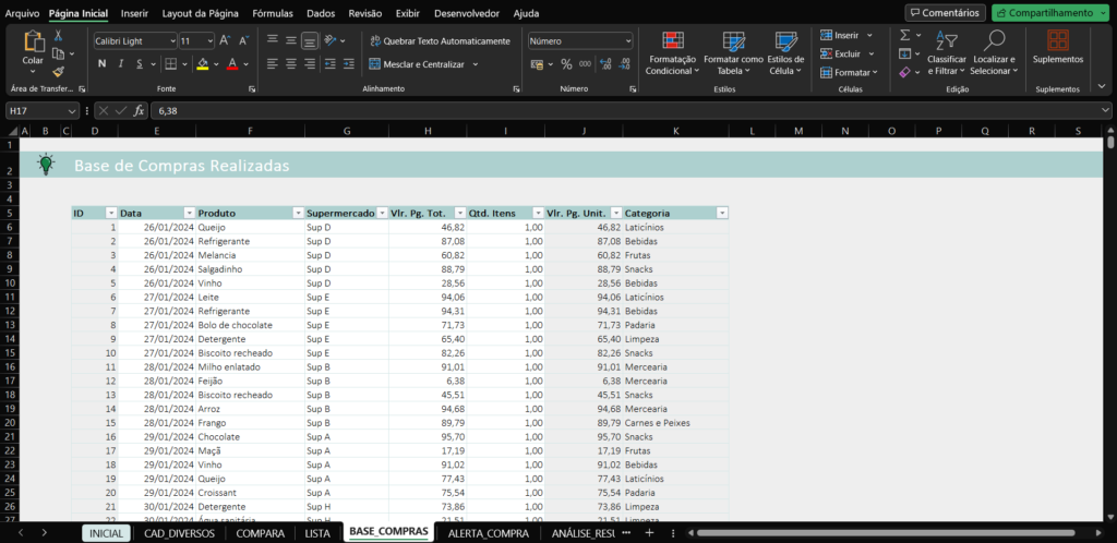 planilha compras supermercado